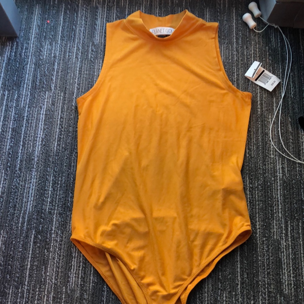 Gold/yellow tank, turtle neck body suit